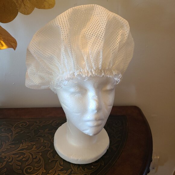 Vintage Siris Sleep Cap Bonnet Window Pane Net Lace Trim White Hair Protection - Picture 1 of 8
